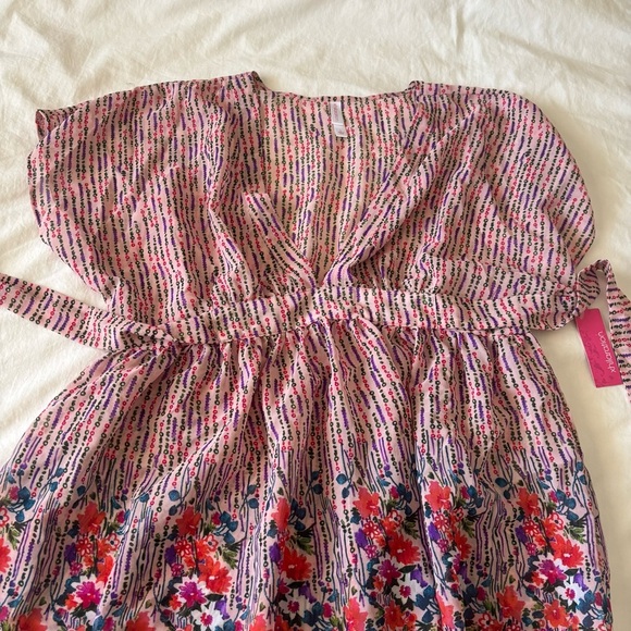 Xhilaration Pink, Red and Purple Kimono Floral Baby Doll Top Sheer Size Large - Picture 3 of 7